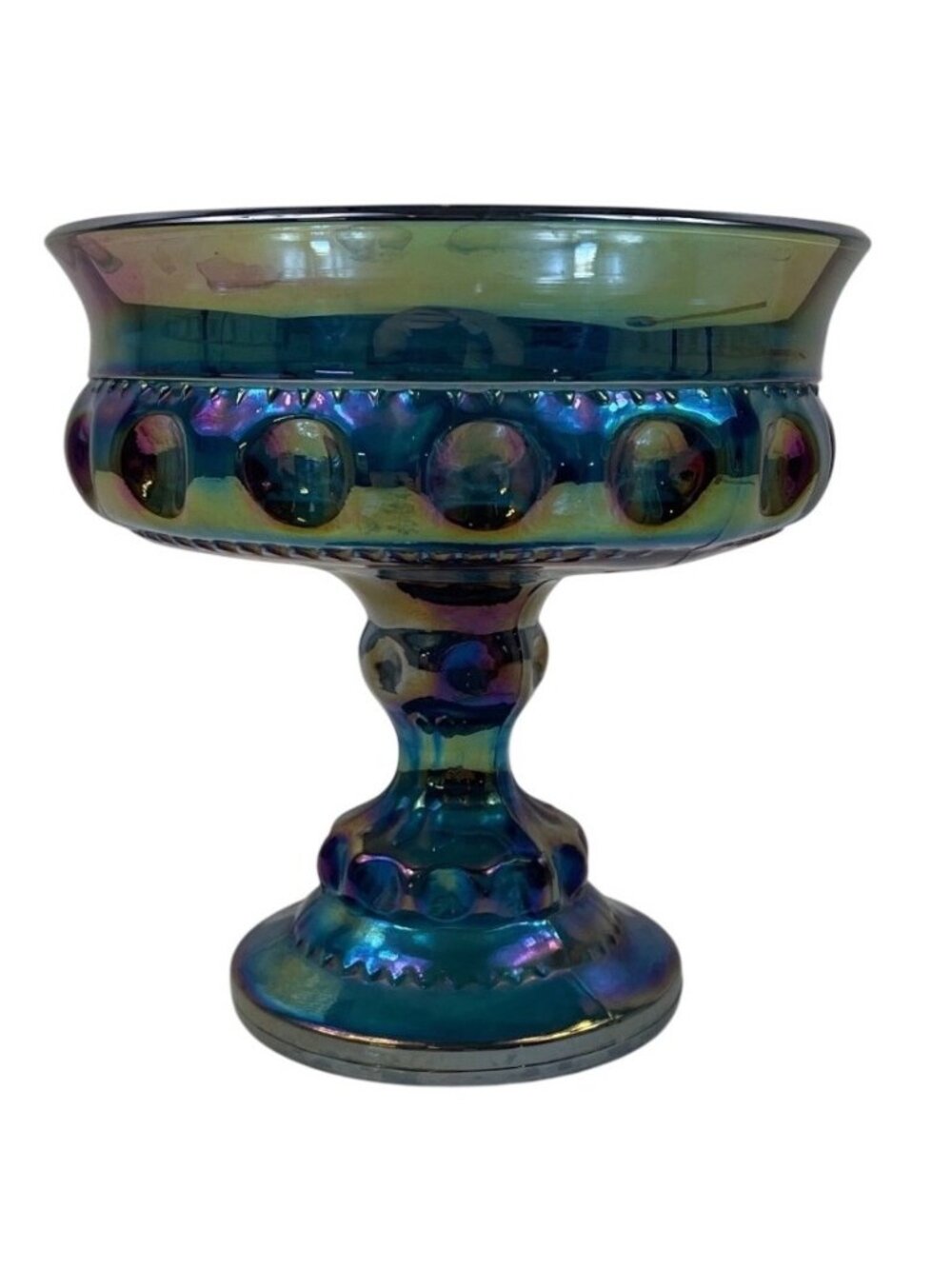 Vintage Indiana Iridescent Carnival Glass Pedestal Candy Dish Compote Bowl
